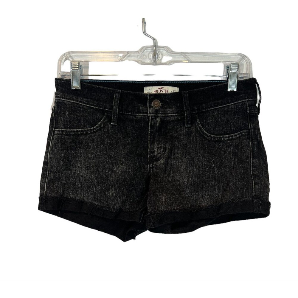 Hollister Women's Black Denim Shorts with Stretch - Size 5